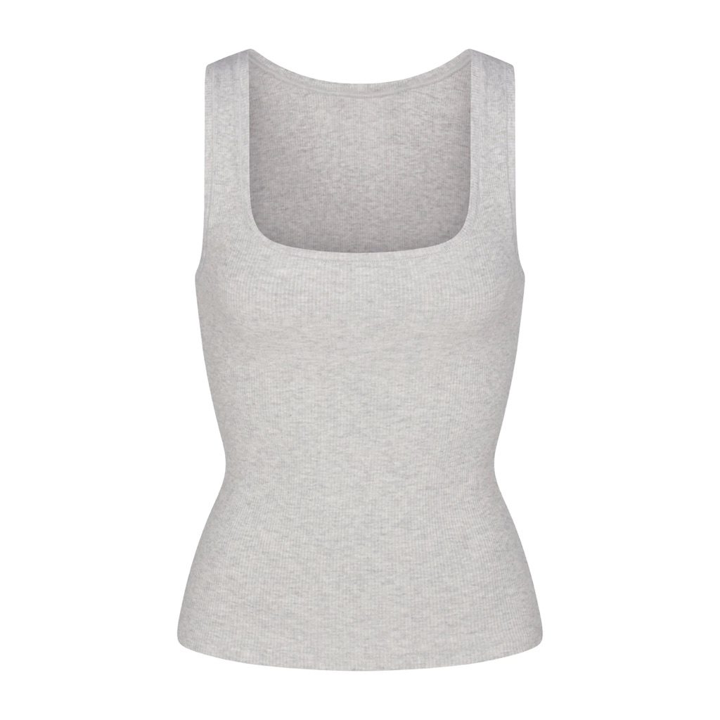 Nwt Skims Cotton Rib Long Tank In Light Heather Grey - Sz L